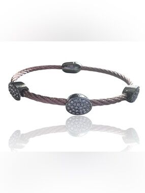 Dyana Double Cable 3 Oval Rhinestone Bracelet Rose Gold Magnetic NEW